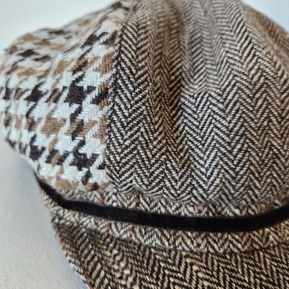 Vtg Cappelli Womens Wool Blend Newsboy Hat Houndstooth Chevron Acadamia - Picture 3 of 10